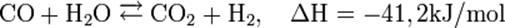 \mathrm{ CO + H_2O \;\overrightarrow{\leftarrow}\; CO_2 + H_2, \ \ \ \Delta H = -41,2 kJ/mol}
